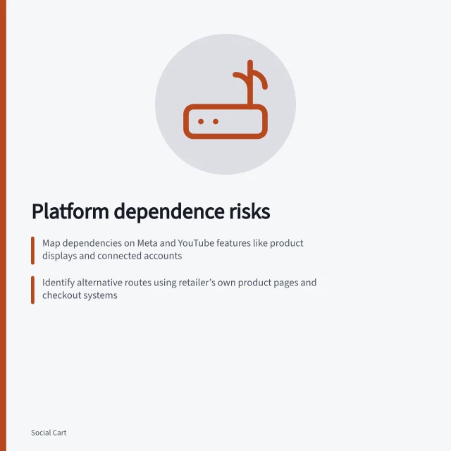 Platform dependence risks: Map dependencies on Meta and YouTube features like product displays and connected accounts; Identify alternative routes using retailer’s own product pages and checkout systems; Set a spend cap on platform-specific work to avoid loss if features fail. Reviewing platform dependence before investing in a social shop